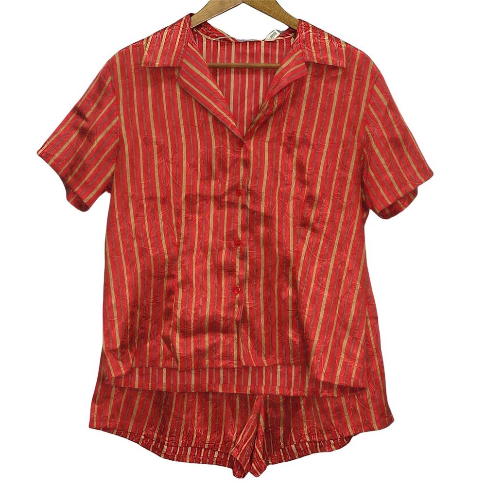 Victoria's Secret Red And Gold Striped Pajama Set Size M